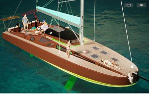 14.3m Fast Cruiser SCOW SAIL YACHT  Wood Epoxy Lifting Keel Architecture& Design Andrei Rochian
