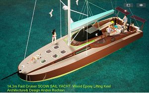14.3m Fast Cruiser SCOW SAIL YACHT  Wood Epoxy